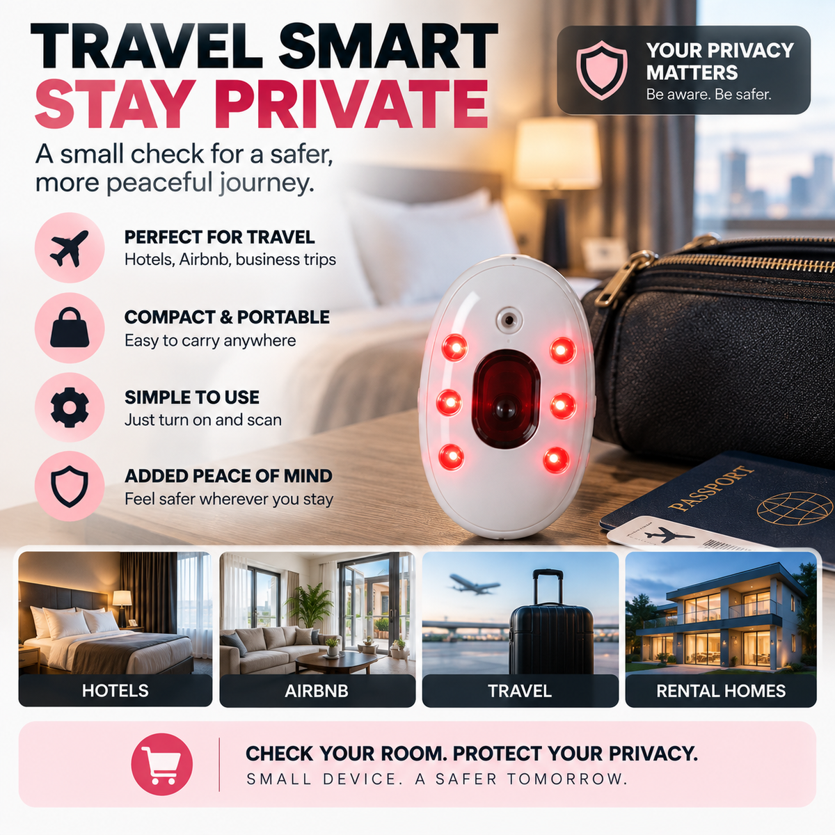 🕵️ Portable Hidden Camera Detector – Quick Privacy Check for Hotels, Airbnb & Travel