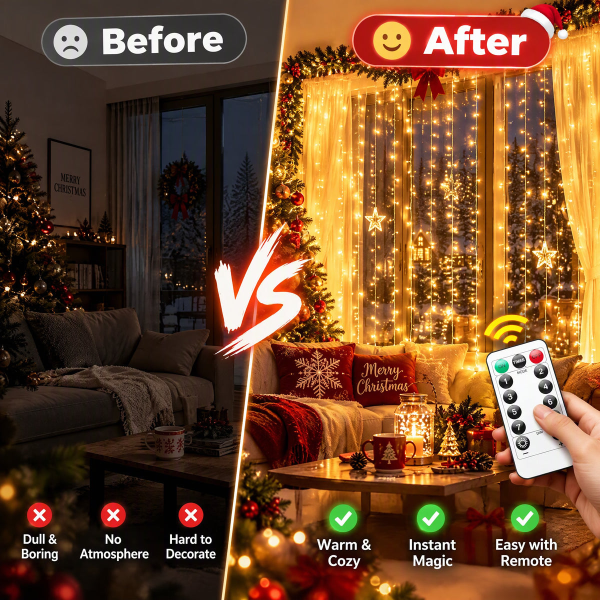 ✨ Remote Controlled LED Curtain Fairy Lights (Not Included Curtain) | 9.8×9.8ft