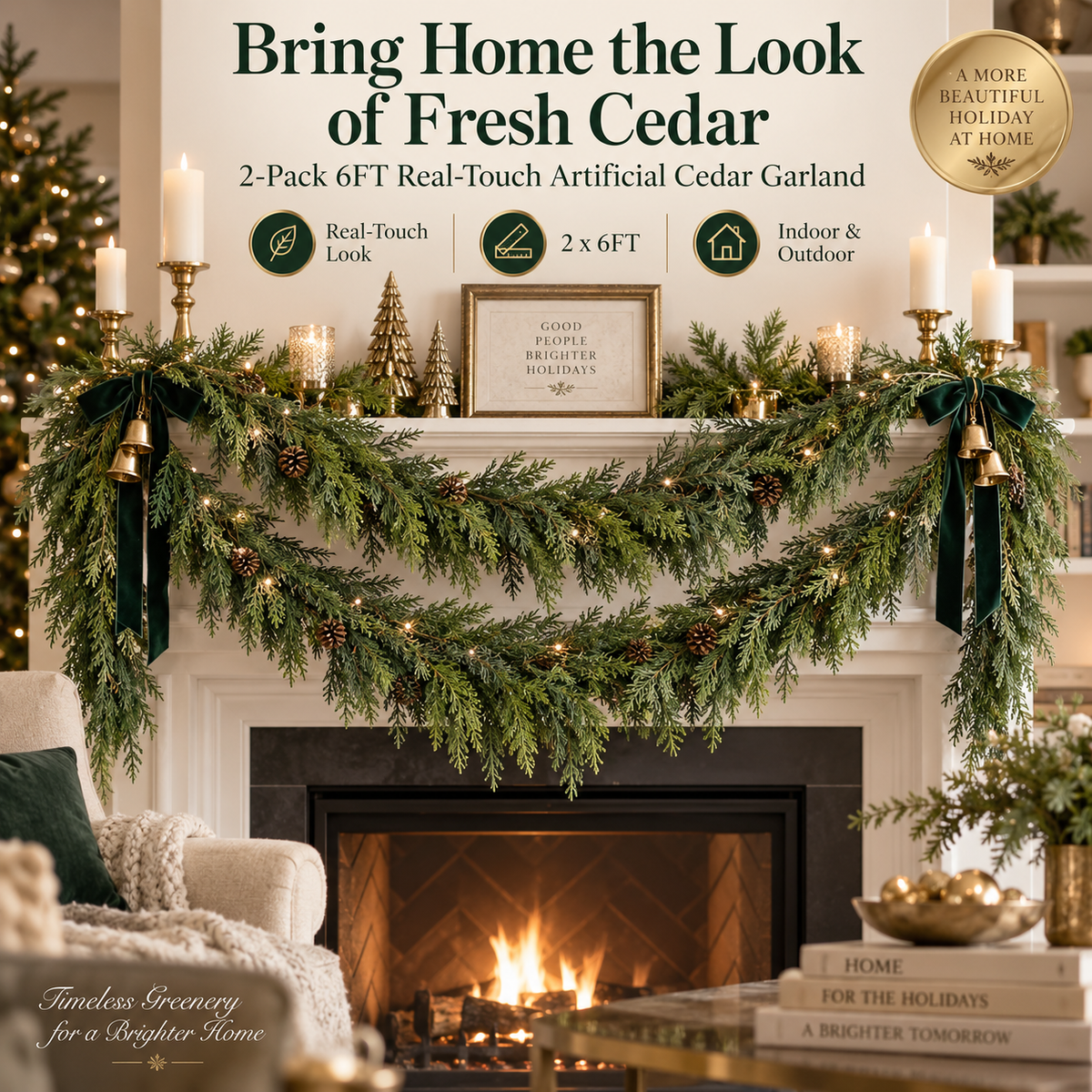 🎄 2-Pack 6FT Real-Touch  Artificial Cedar Garland
