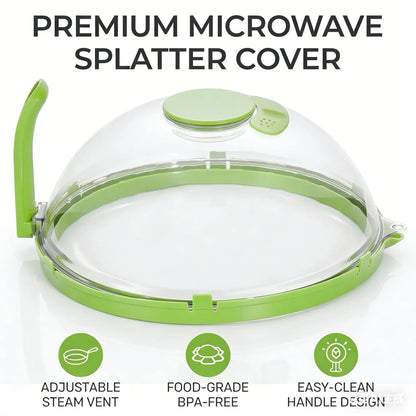 10' Clear Microwave Splatter Cover: Built-in Water Steamer & Steam Vent Lid