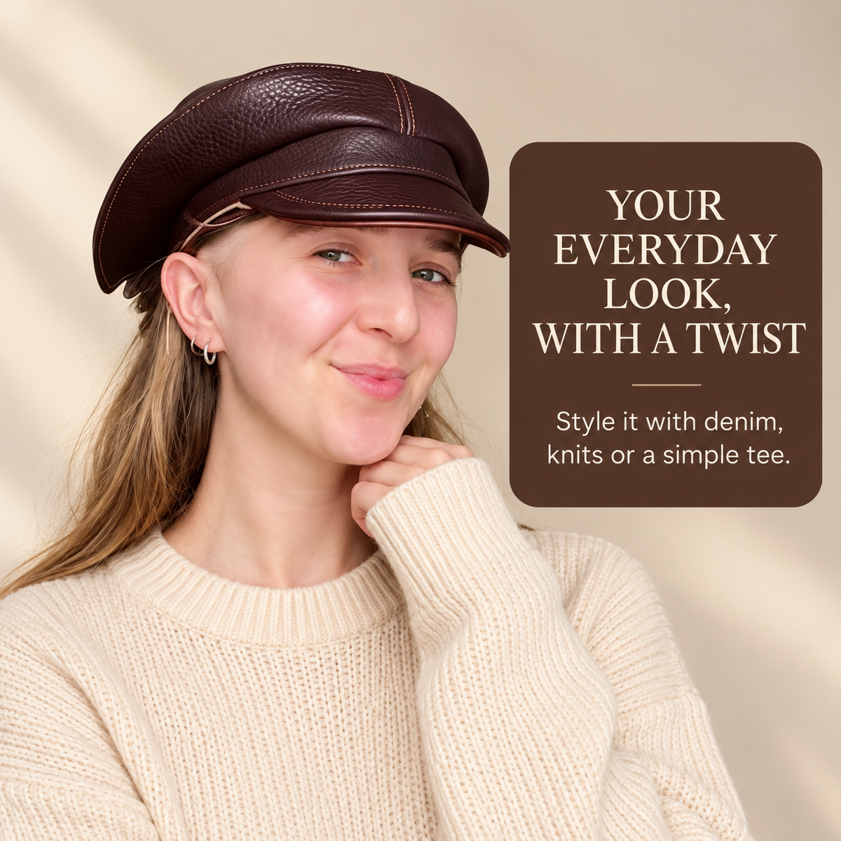 Brown horseshoe crab statement hat — front
