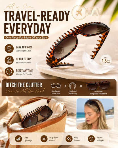 2 in 1 Foldable Sunglasses Headband Chic Tortoiseshell Hair Accessory, For Women Summer Workout Yoga Travel Daily Use