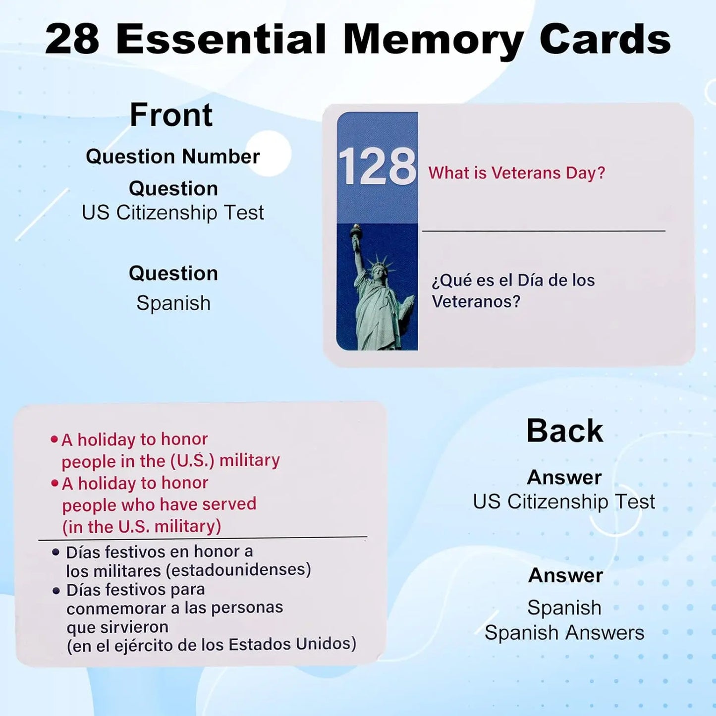 US Citizenship Paper-Printed Flash Cards 2026 - All 128 Civics Questions & Answers (English & Spanish) - Naturalization Study Guide, Ciudadania Tarjetas