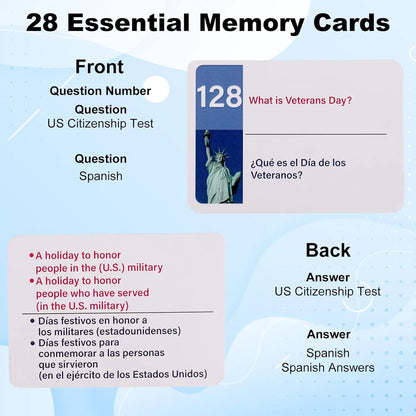 US Citizenship Paper-Printed Flash Cards 2026 - All 128 Civics Questions & Answers (English & Spanish) - Naturalization Study Guide, Ciudadania Tarjetas