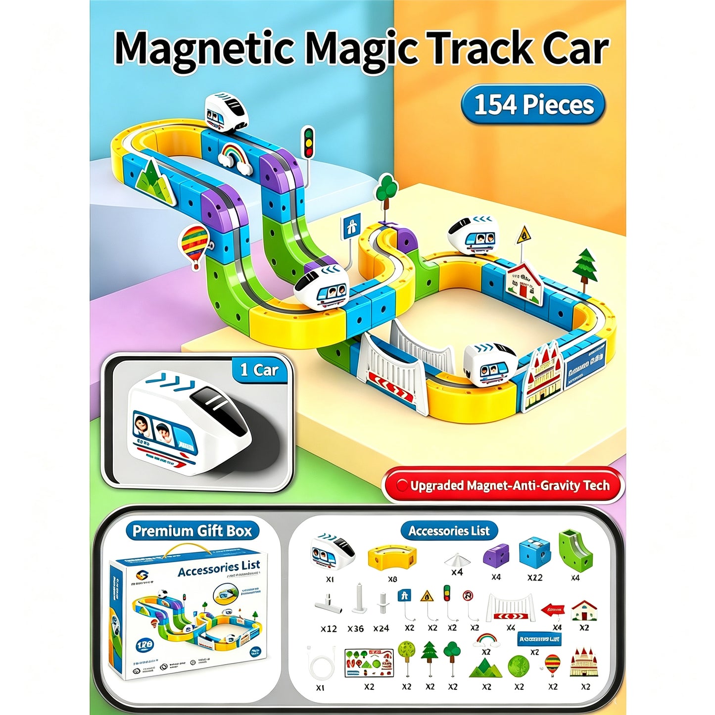 ⏰Electric Train Set 3D Magic Flexible Race Track for Kids 3-8 Years Old, Anti-Gravity STEM Toy