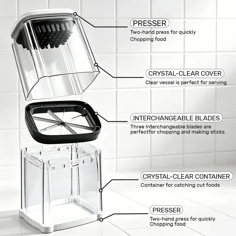 🔥Fingersafe French Fry Cutter – Stainless Steel Potato Slicer with Detachable Interchangeable Blades