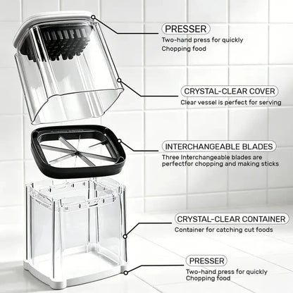 🔥Fingersafe French Fry Cutter – Stainless Steel Potato Slicer with Detachable Interchangeable Blades