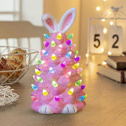 🐰Pink Bunny Tree Easter Decorations, 2026 New Resin Bunny Rabbit Tree with Lights