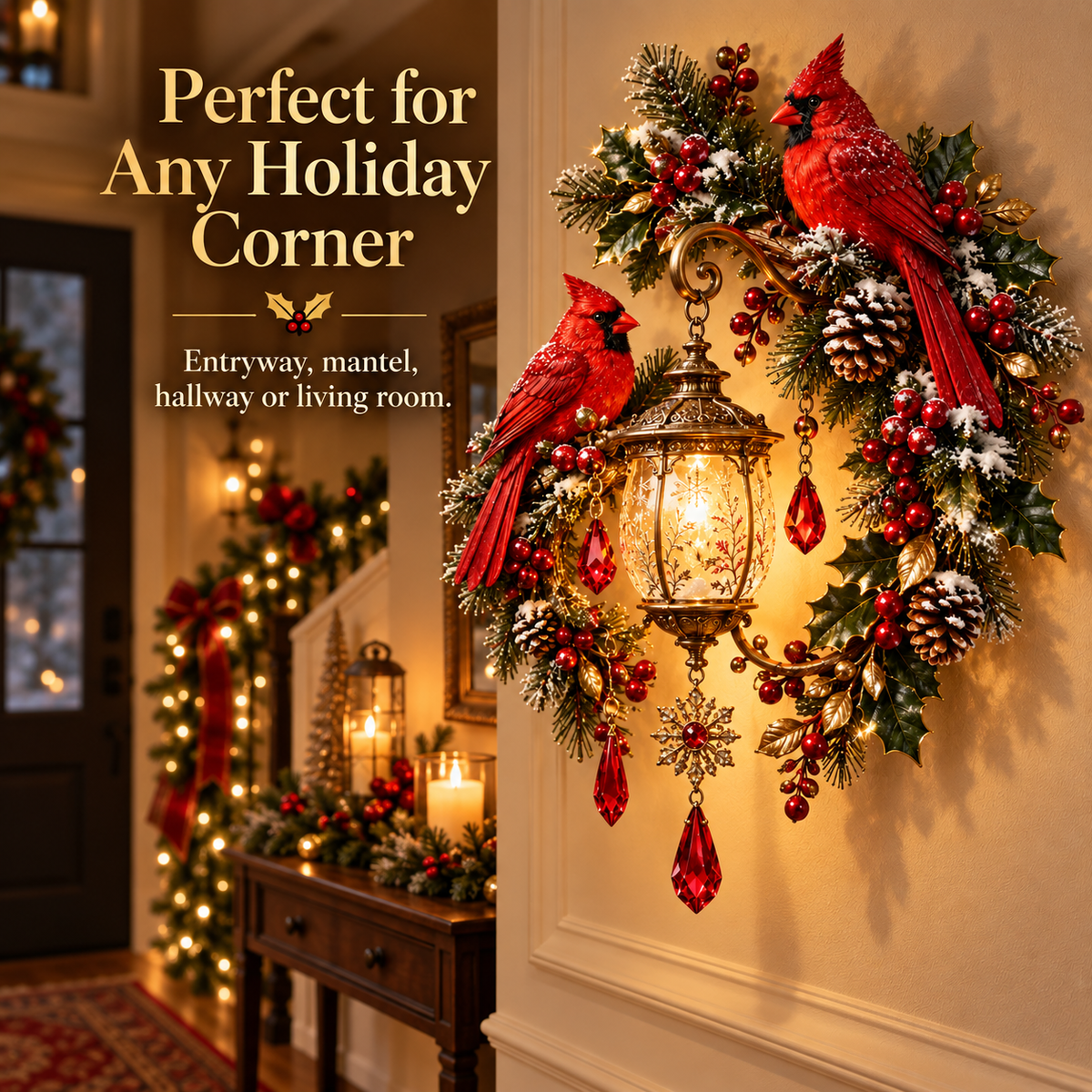 🔥😍Cardinal Lantern Wall Decor – A Warm Holiday Glow