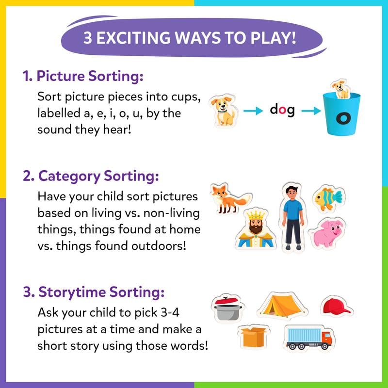 Phonics Vowel Sorting Toy – 100+ Picture Pieces, Ages 4–7