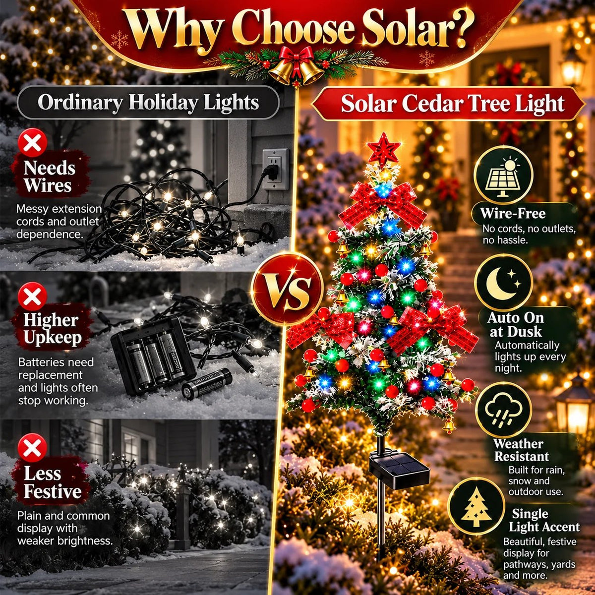 Solar cedar Christmas tree light product image 03