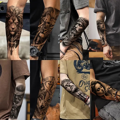 🖤 76 Sheets Large Black Temporary Tattoos – Tribal Wolves, Tigers, Lions, Snakes & Skulls