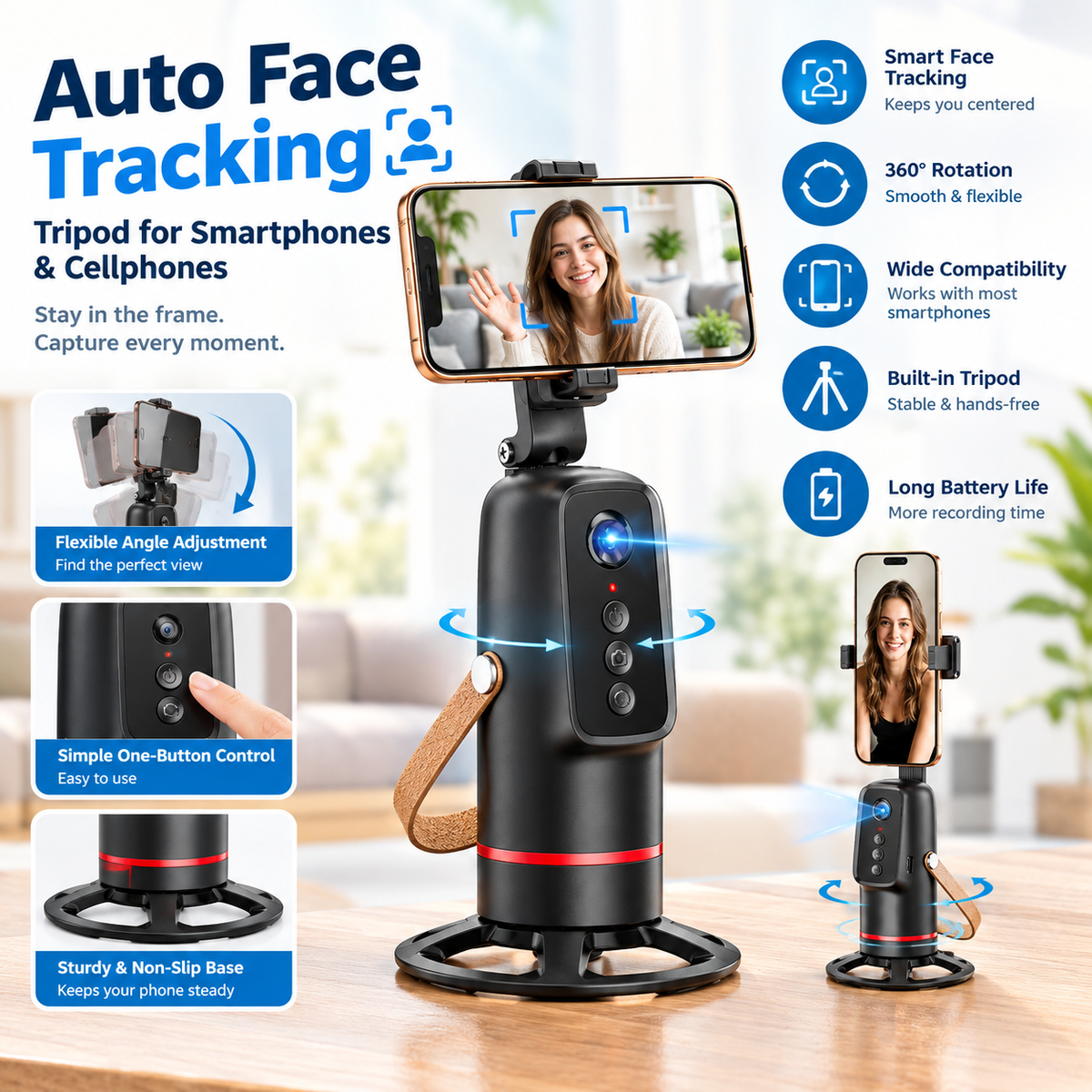 Auto Face Tracking Tripod for Smartphones & Cellphones