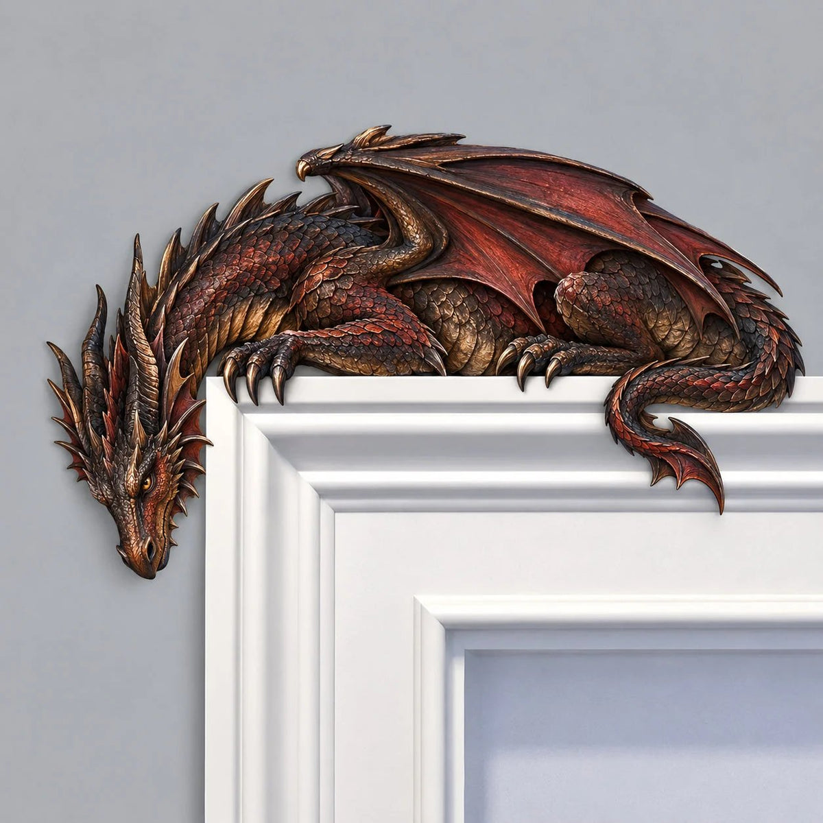 ⏳ Last Day 50% OFF – 🐉🔥 Sleeping Dragon Door Topper | Medieval Fantasy Dragon Guardian Wall Décor for Doorway, Gaming Room & Gothic Home 🏰✨