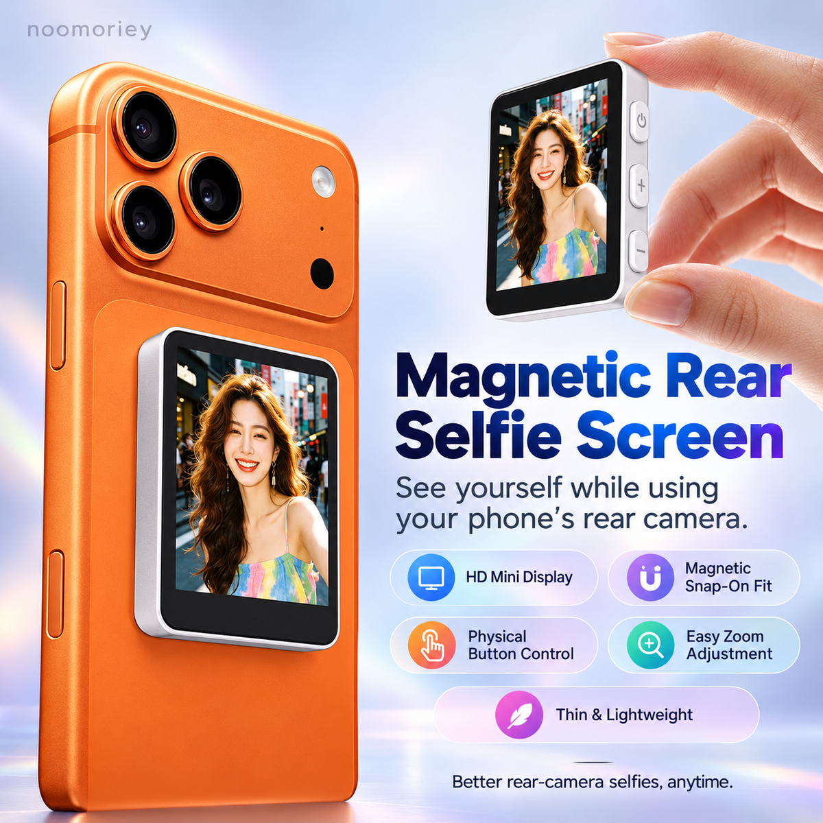 📱 Magnetic Rear Camera Selfie Screen – Live Preview Monitor for Vlogging & Selfies