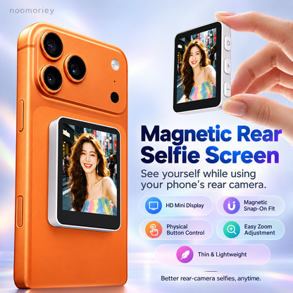 📱 Magnetic Rear Camera Selfie Screen – Live Preview Monitor for Vlogging & Selfies