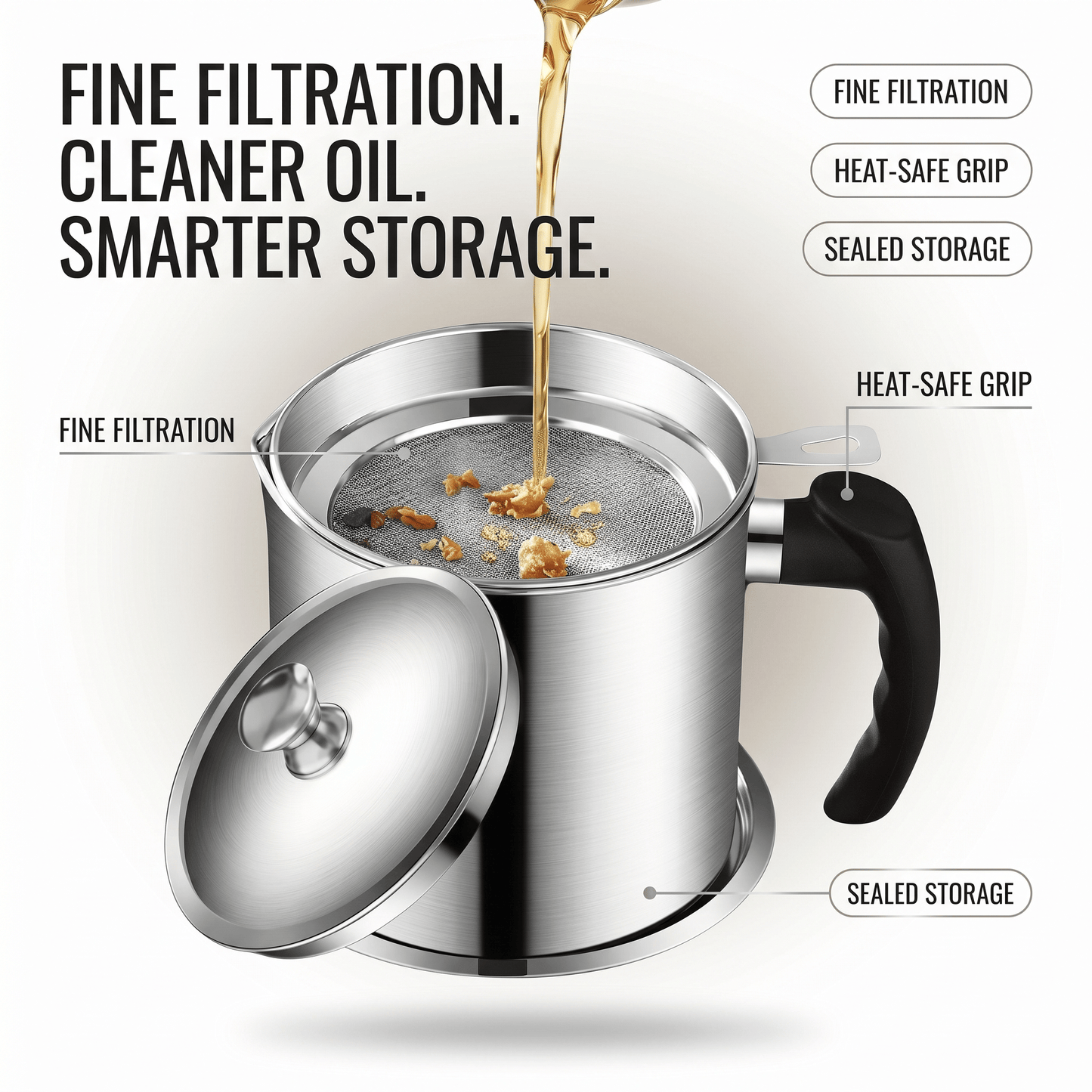 Stainless Steel Oil Strainer Pot-Say Goodbye to Waste, Hello to a Healthier Kitchen!