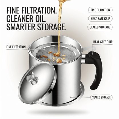 Stainless Steel Oil Strainer Pot-Say Goodbye to Waste, Hello to a Healthier Kitchen!