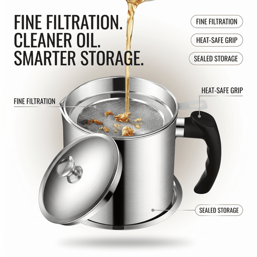 Stainless Steel Oil Strainer Pot-Say Goodbye to Waste, Hello to a Healthier Kitchen!