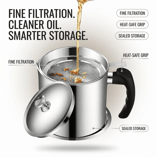 Stainless Steel Oil Strainer Pot-Say Goodbye to Waste, Hello to a Healthier Kitchen!