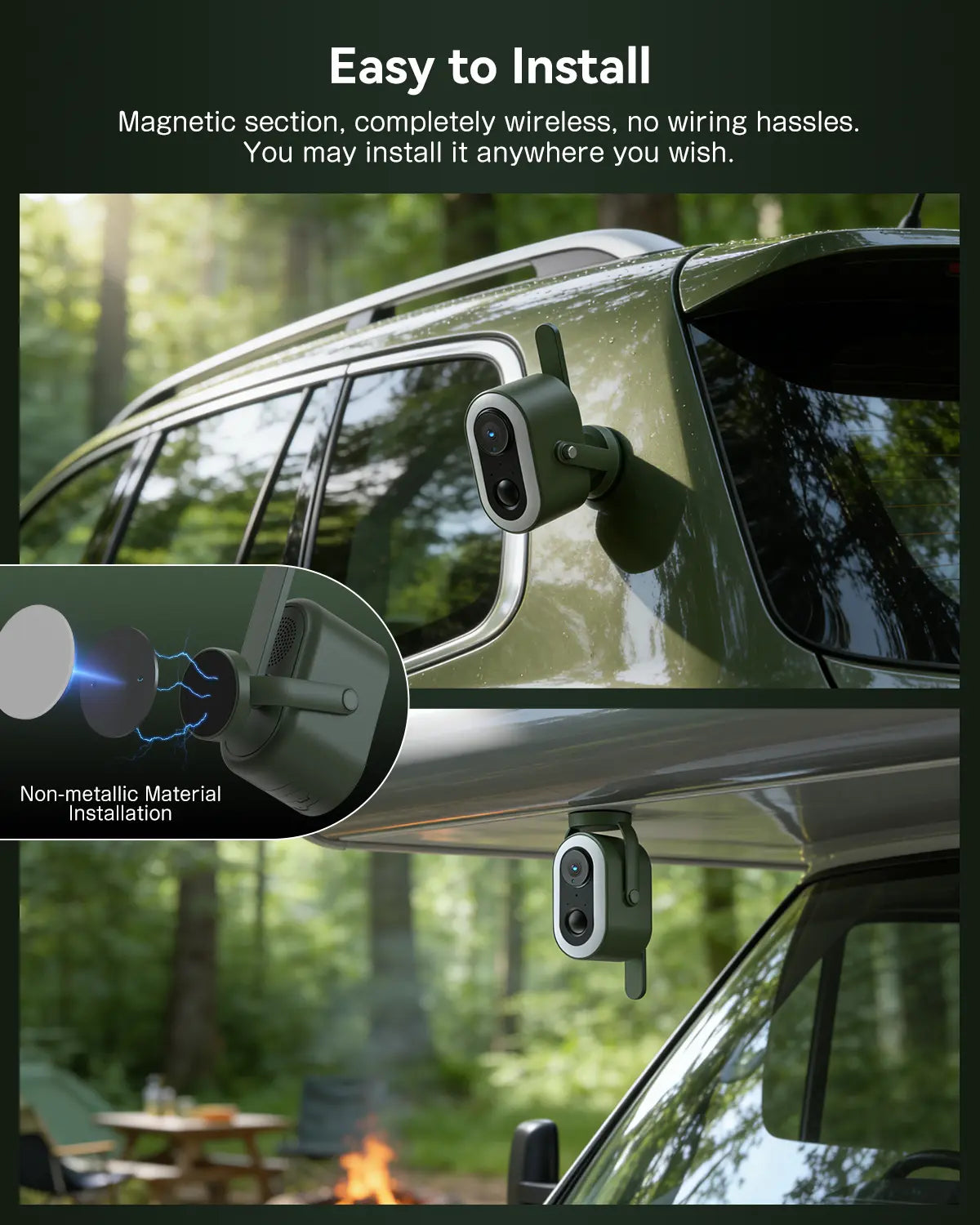 Trailer Camera  4G Outdoor Security Camera, 2K HD Wireless Surveillance, 6000mAh Battery, PIR Human Detection, Magnetic Mount & Night Vision for RV, Camping & Travel