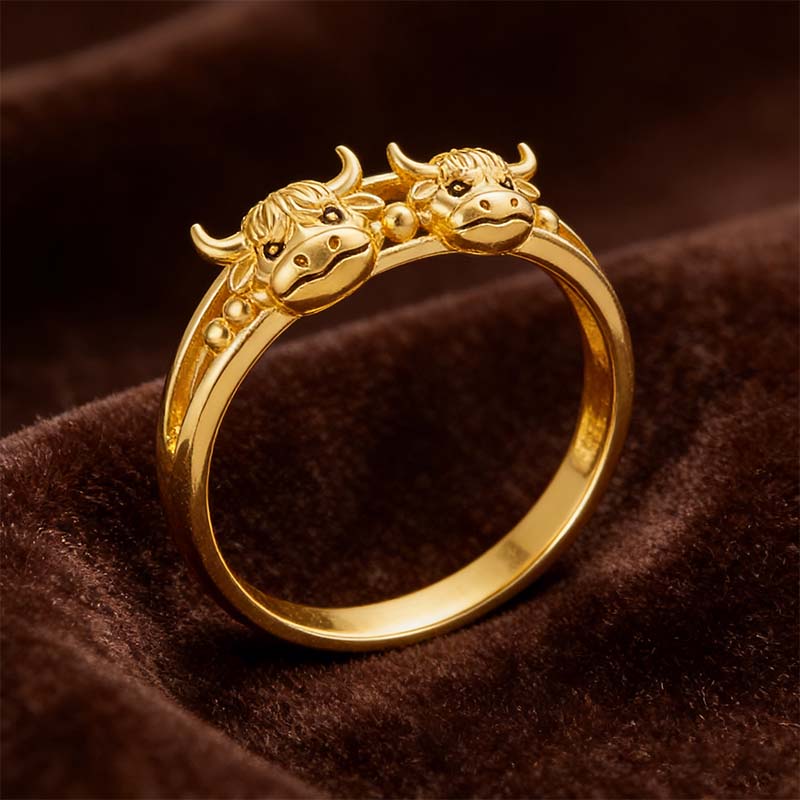 🔥LAST DAY 49% OFF - 💕 ✨ Handcrafted Highland Cow 925 Sterling Silver Adjustable Ring