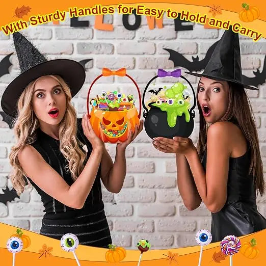 Halloween Goodie Bags Plastic Candy Bag Trick or Treat Bags with Cauldron Skeleton black Cat Skull Pumpkin Design