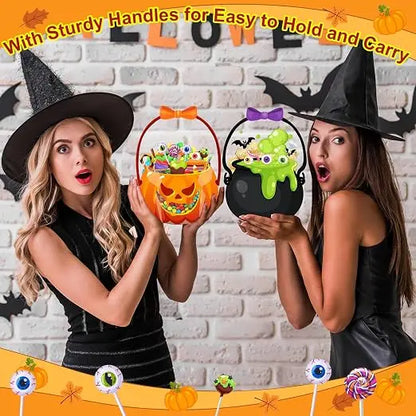 Halloween Goodie Bags Plastic Candy Bag Trick or Treat Bags with Cauldron Skeleton black Cat Skull Pumpkin Design