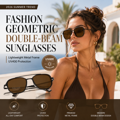 Fashion Geometric Double-Beam Sunglasses | 2026 Summer Trend | Lightweight Metal Frame | UV400