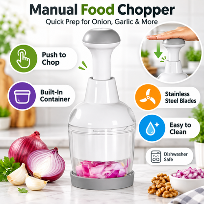 🥗 Push & Chop Manual Food Chopper – Quick Prep for Onions, Garlic, Veggies & More