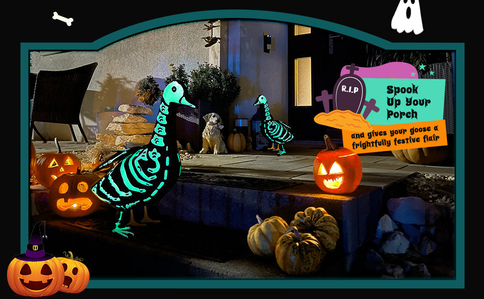 🎃Halloween Porch Goose Outfits Skeleton Costume for 23''💀