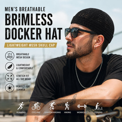 🔥Men’s Breathable Brimless Docker Hat – Lightweight Mesh Skull Cap for Summer Outdoor Wear