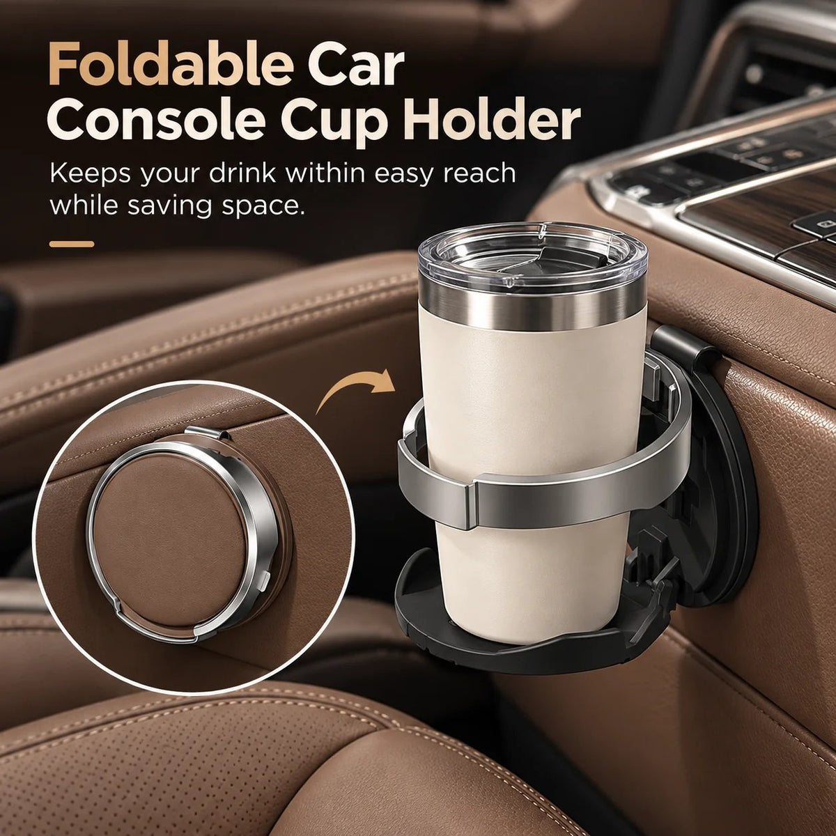 Foldable Car Cup Holder with Hook for Space-Saving Storage