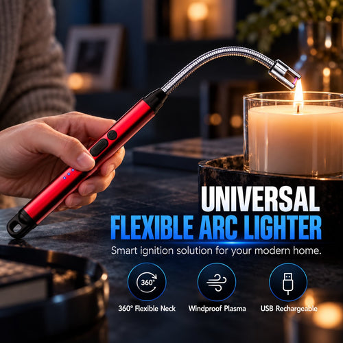 Universal 360-Degree Flexible Pulse Arc Lighter with LED Battery Indicator and Windproof Design