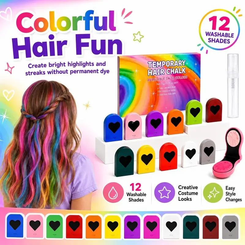 12 Bold Vibrants Temporary Hair Chalk Dye