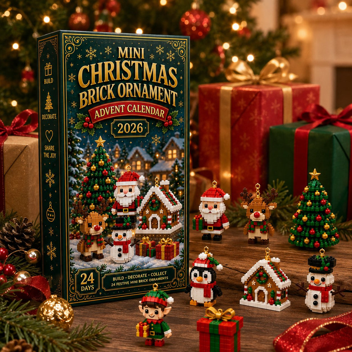 🎁🎁🎄24-Day Mini Christmas Brick Ornament Advent Calendar | 24 Unique Buildable Holiday Ornaments to Create, Hang & Keep 🧱