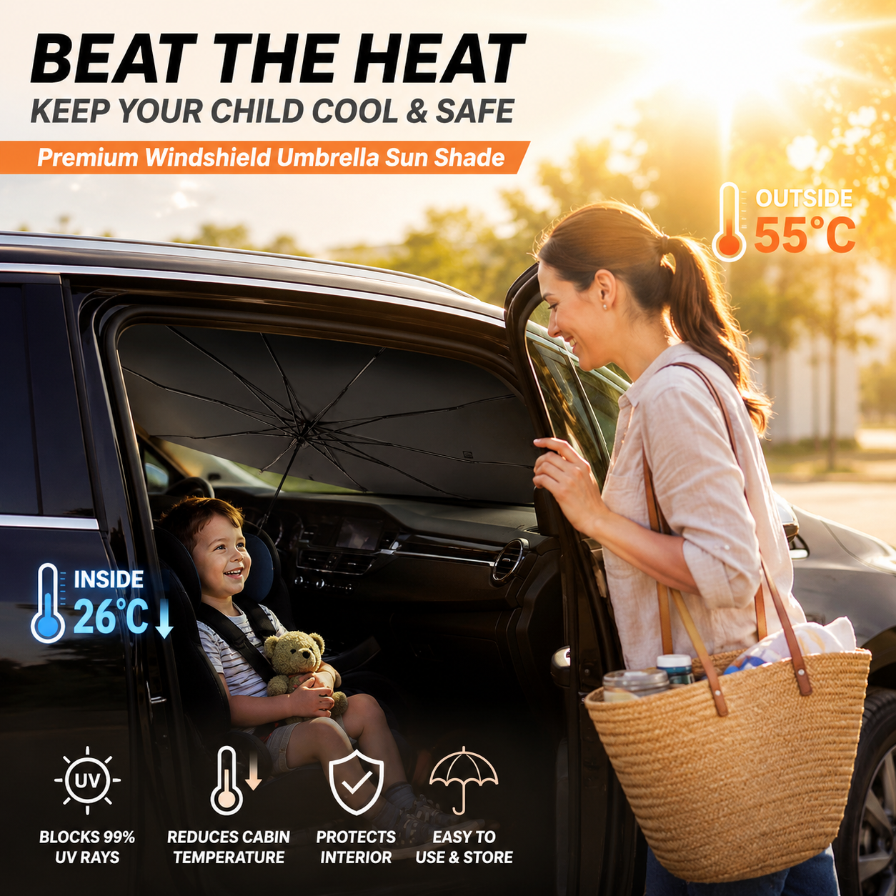 ✨️Last Day 50% OFF☀️🚗2026 Upgraded Car Windshield Sun Shade Umbrella