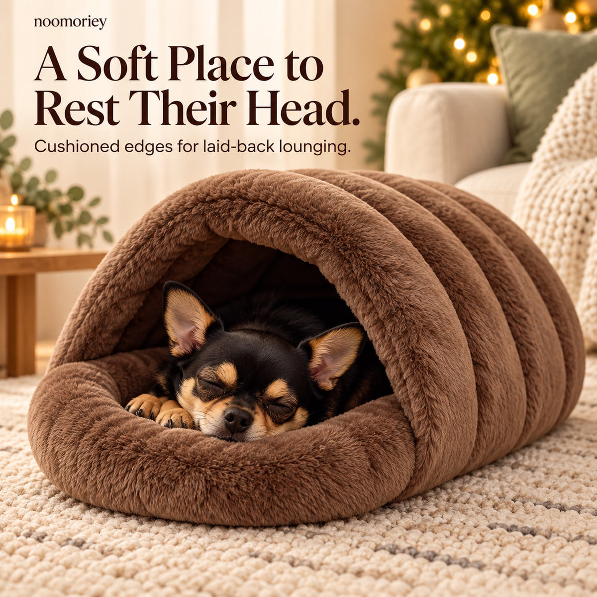 🐾 Cozy Plush Pet Cave Bed – Semi-Enclosed Hideaway with Padded Rim for Dogs & Cats