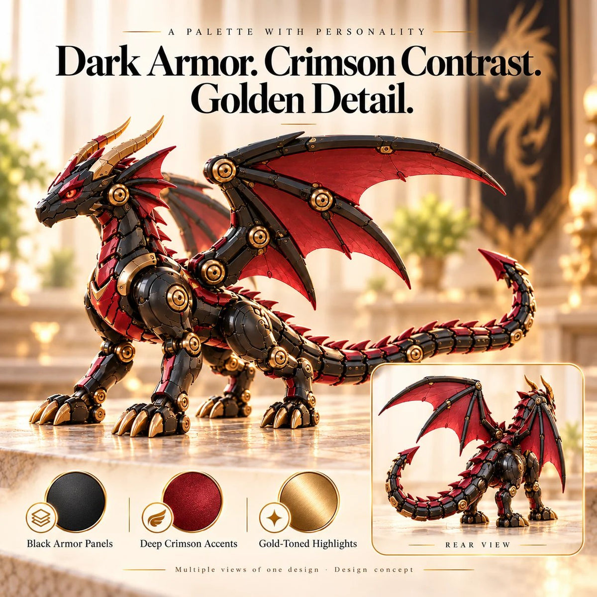 🔥 49% OFF -🐉 Mechanical Dragon Egg – Black & Crimson Dragon with Folding Wings & Armored Details