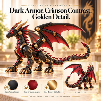 🔥 49% OFF -🐉 Mechanical Dragon Egg – Black & Crimson Dragon with Folding Wings & Armored Details