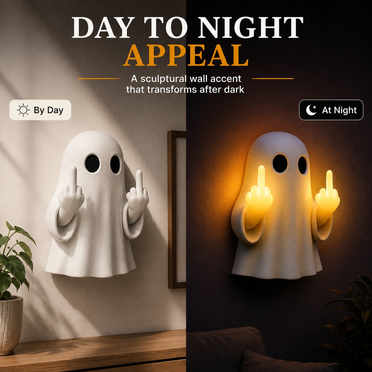 👻 Halloween Ghost Middle Finger Glow Night Light