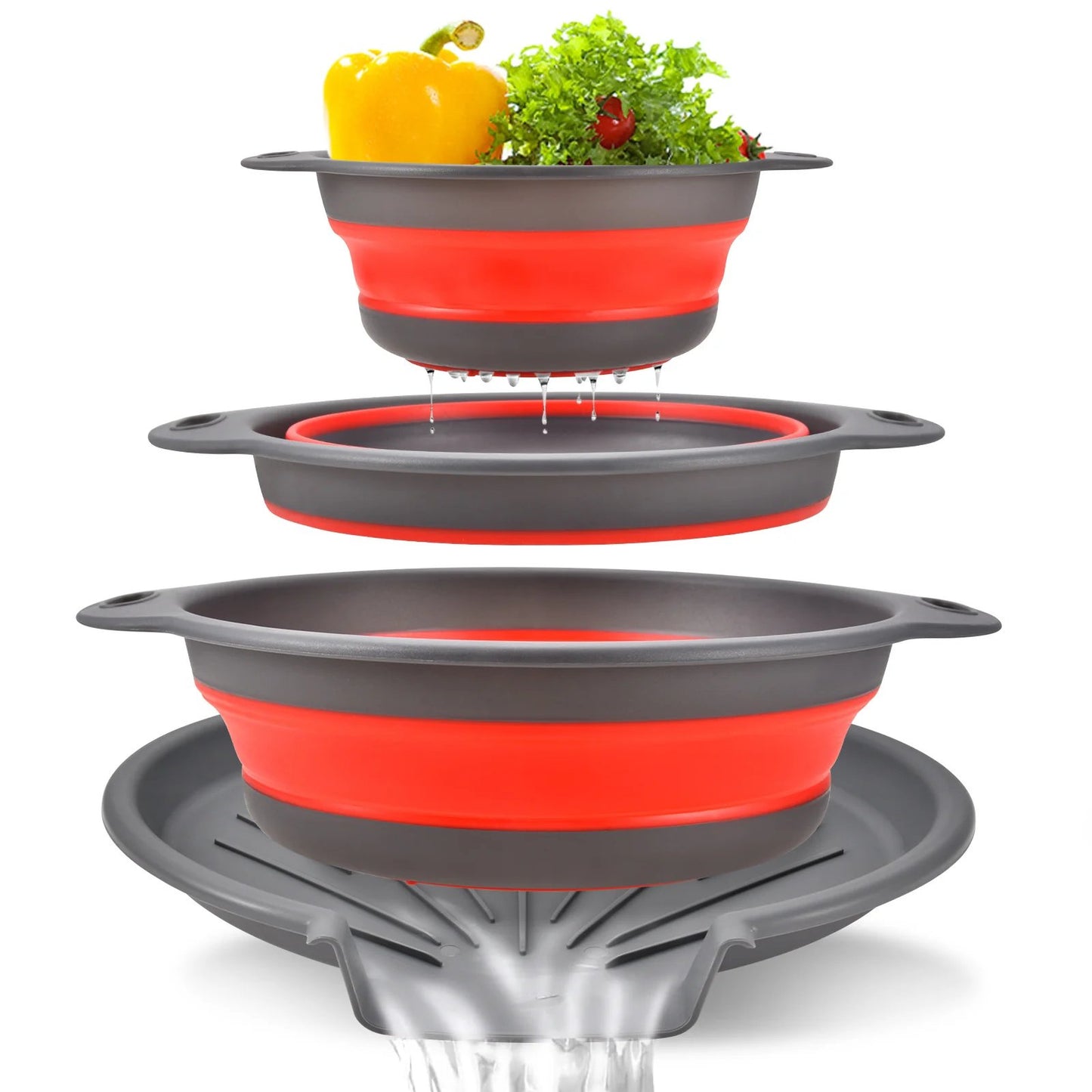 🥗 3-Piece Collapsible Colander Set – Space-Saving Strainers with Draining Base