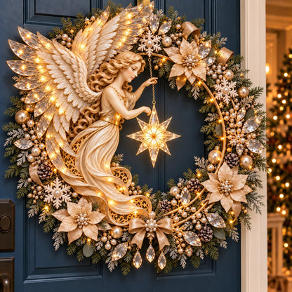 ✨ Heavenly Angel Christmas Wreath 🎄 Lighted Holiday Door Decor With Glowing Star