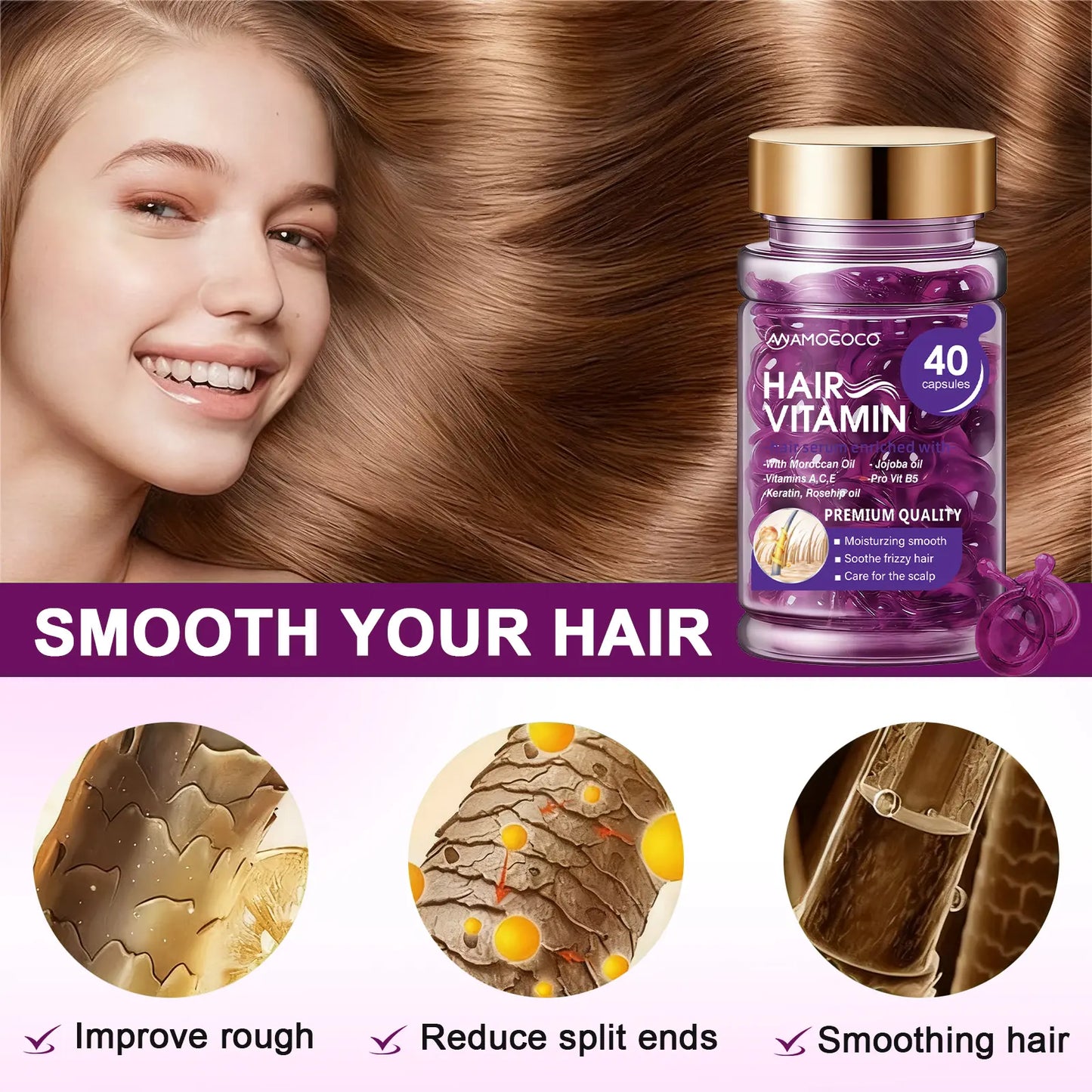 Hair Vitamin Capsules with Violet & Argan Oil for Frizz Control