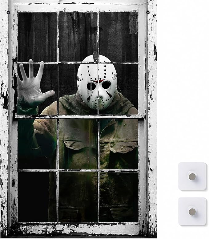👁️ [Scare Neighbors] 3D Halloween Window Poster: Realistic Horror Scene