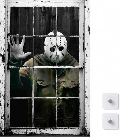 👁️ [Scare Neighbors] 3D Halloween Window Poster: Realistic Horror Scene