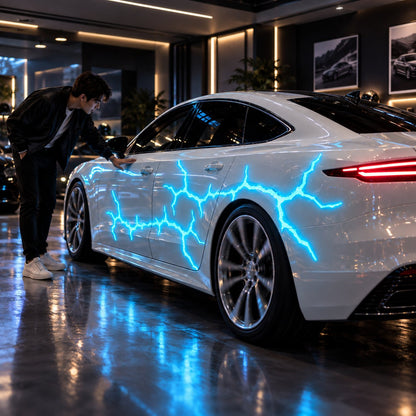 ⚡ Liquid Laser Glow Electric Cyan Car Vinyl Wrap with Crackle Thunder Light Effect 🚗