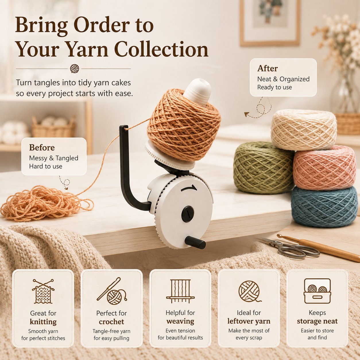 🧶 Manual Yarn Winder – Turn Loose Yarn Into Neat, Organized Cakes ✨