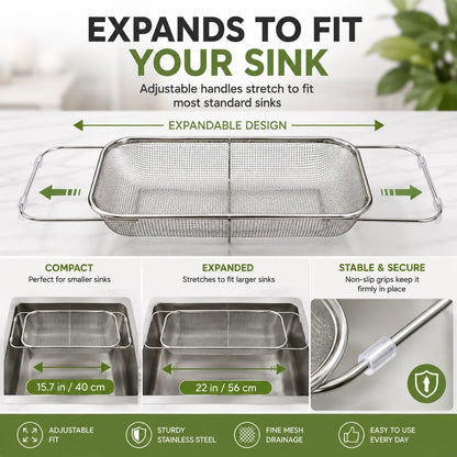 🔥Expandable Over-the-Sink Colander Basket – Wash, Drain & Dry with Ease