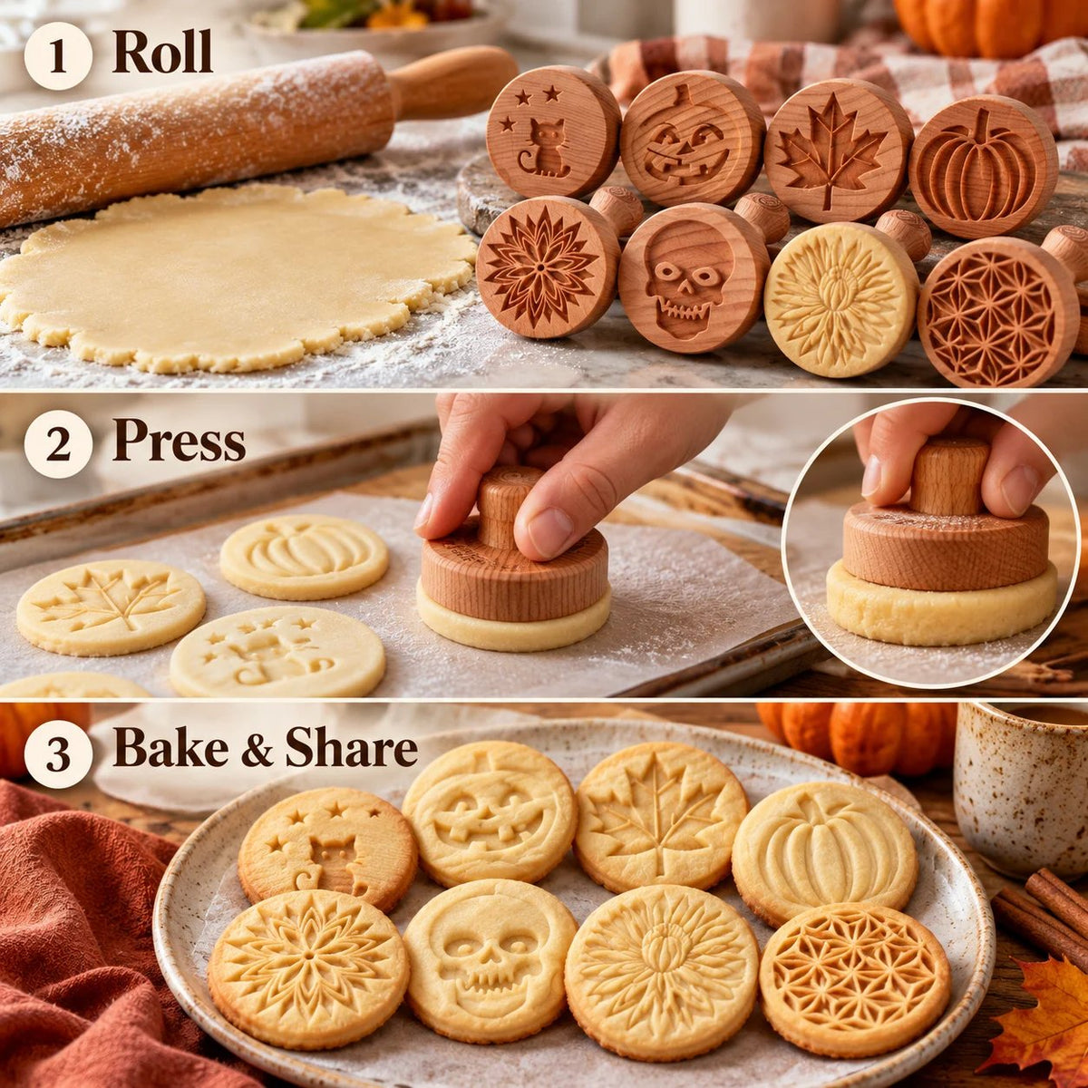 🍪 Carved Wooden Cookie Stamps | One Press, Beautiful Detail